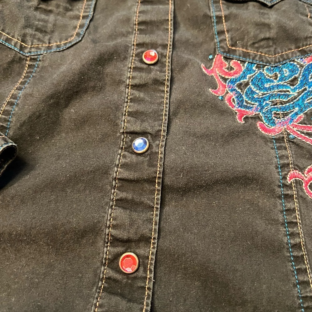 Little Girls Sz M Rock 47 Black and Pink long sleeved  Snap Front Western Shirt - Picture 7 of 10